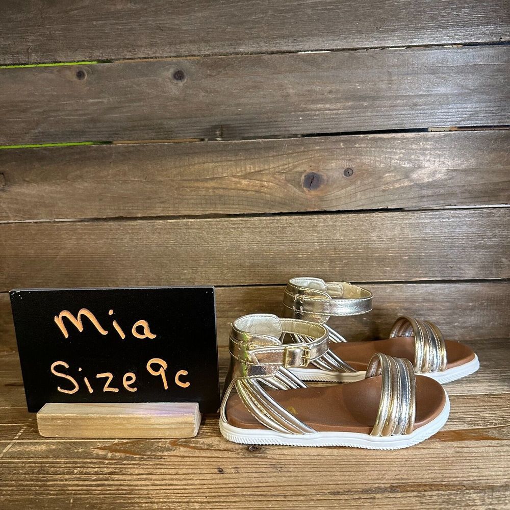 New Little Kids Mini Mia Lil Crisanta Metallic Leather‎ Ankle Strap Sandals 9 C